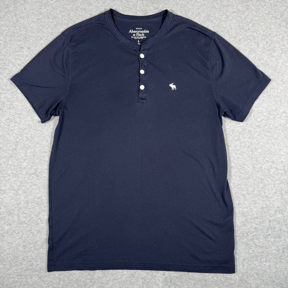 Abercrombie & Fitch Henley Shirt Mens Large Navy Blue Muscle Fit Logo